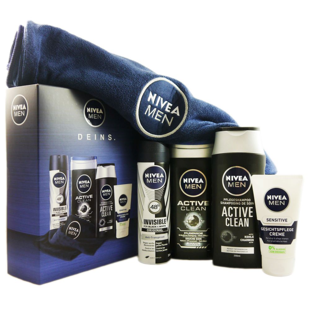 NIVEA Men Geschenkset für Männer mit Deodorant, Shampoo, Creme und Pflegedusch bei Riemax