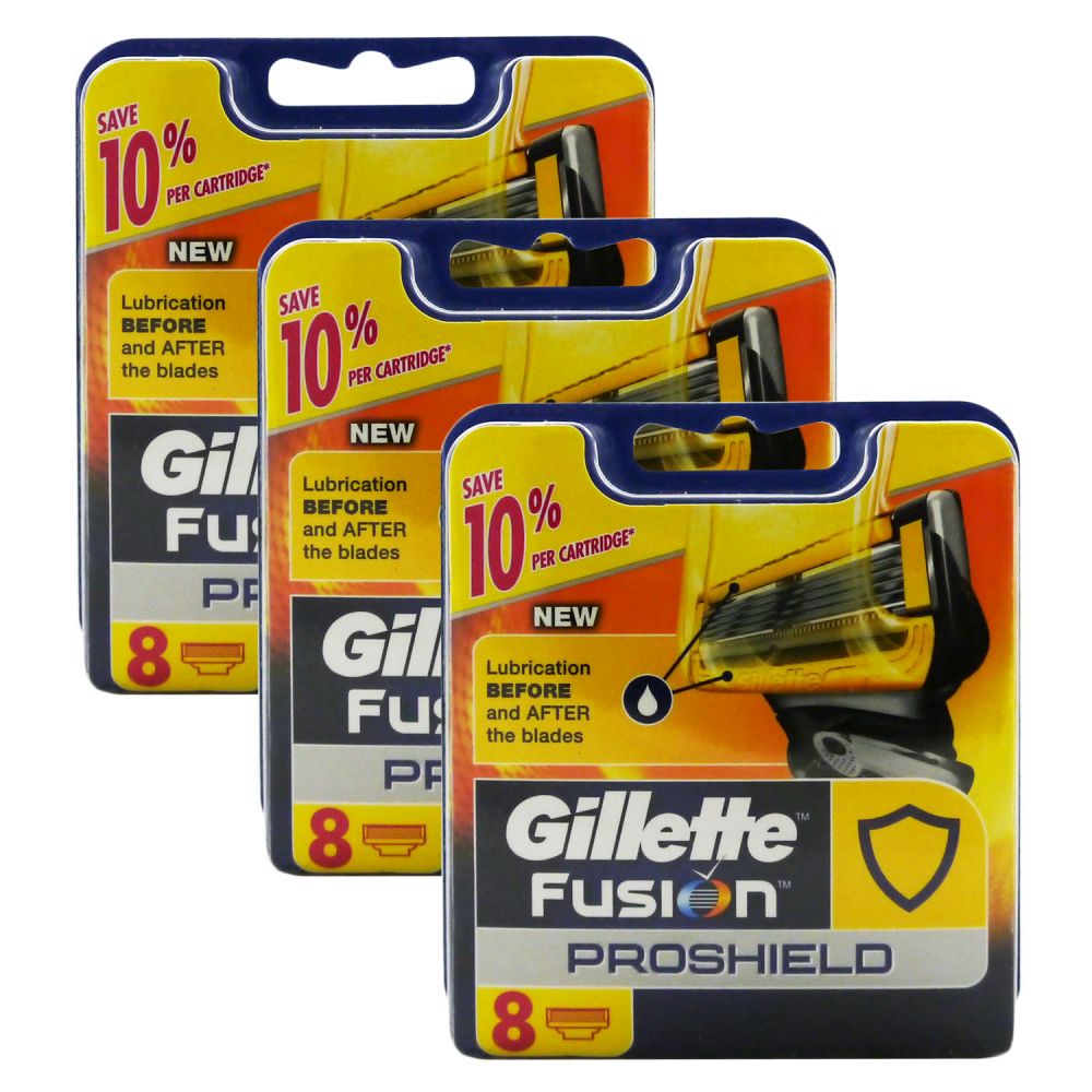 24 Gillette Fusion ProShield Rasierklingen 3 x 8 Stück Klingen bei Riemax