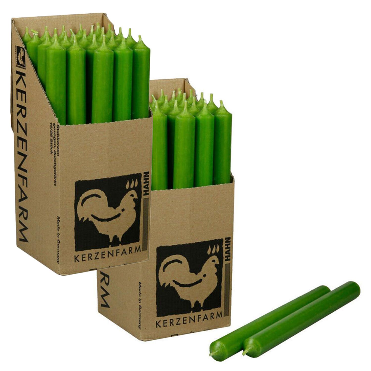 2 x 25 Stabkerzen Grün 250 x 22 mm Kerzenfarm Kerzen Candle Set --> Riemax