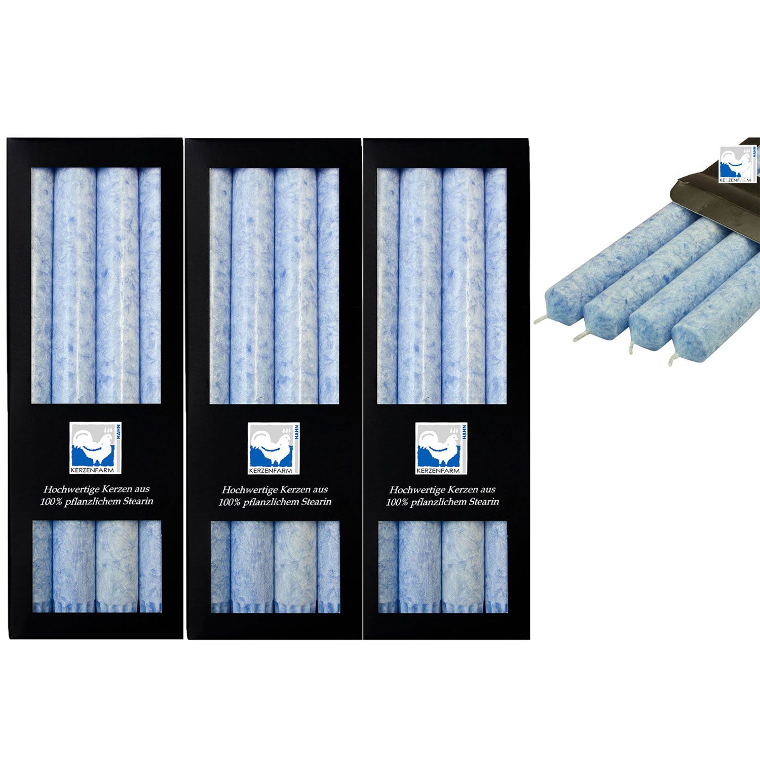 3 x 4 Stearin Stabkerzen Blau 250 x 22 mm Kerzenfarm