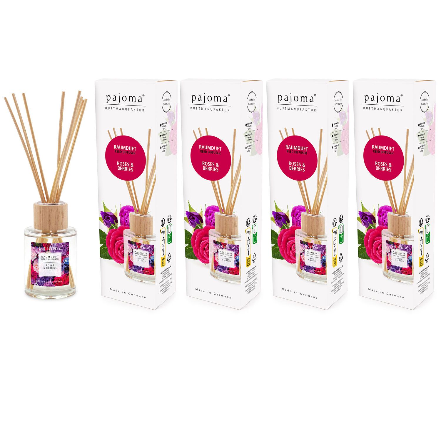 Raumduft Roses & Berries 4 x 100 ml Pajoma Raumduftdiffuser Lufterfrischer Set --> Riemax