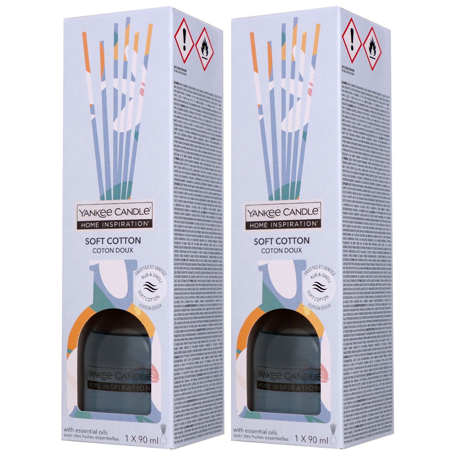 Yankee Candle Home Inspiration Reed Diffuser Raumduft 2 x 90 ml Soft Cotton Set --> Riemax