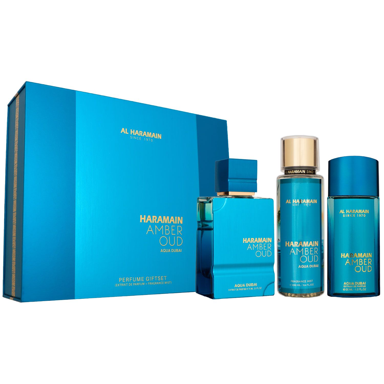 Al Haramain Amber Oud Aqua Dubai Set 75 ml & 30 ml Extrait de 