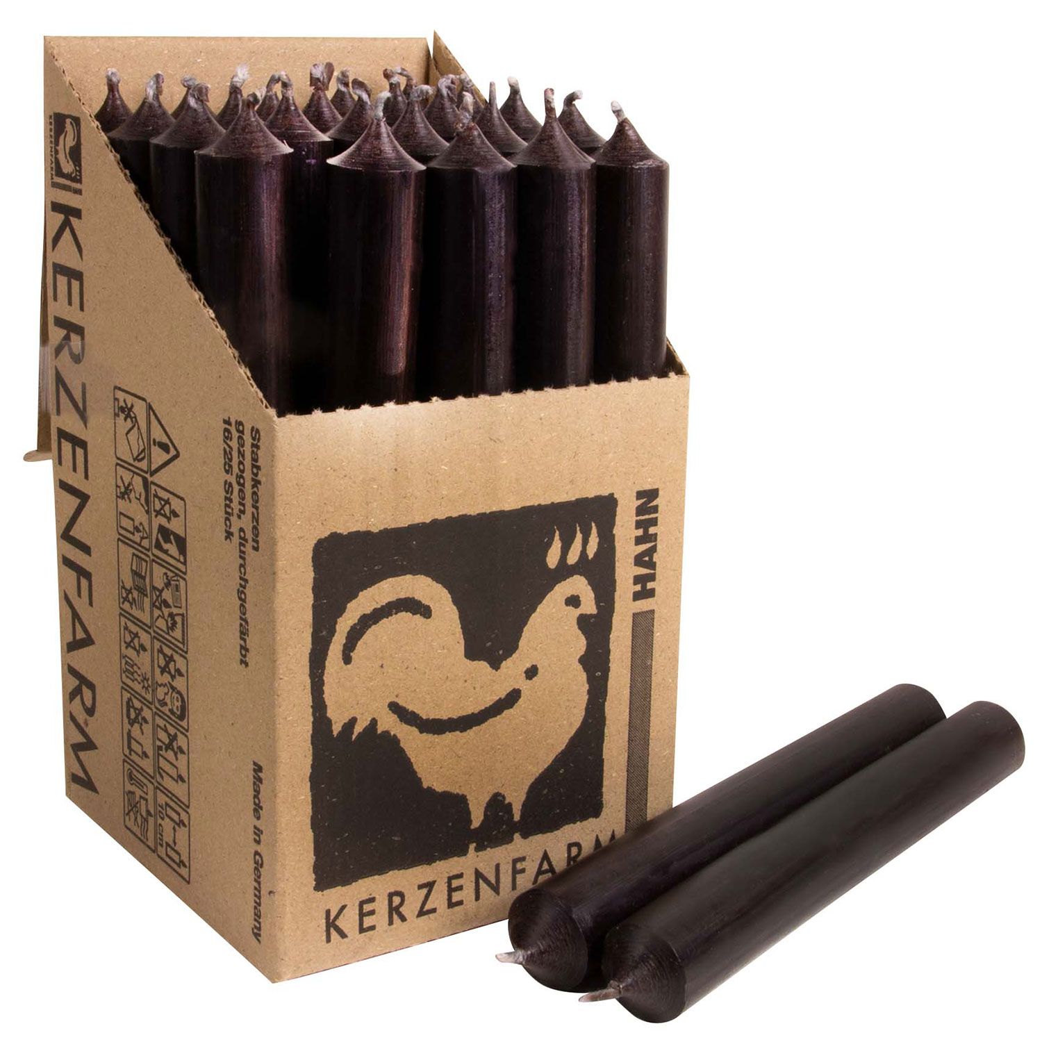25 Stabkerzen Schwarz Braun - Black Brown 180 x 22 mm Kerzenfarm Kerzen Candle --> Riemax