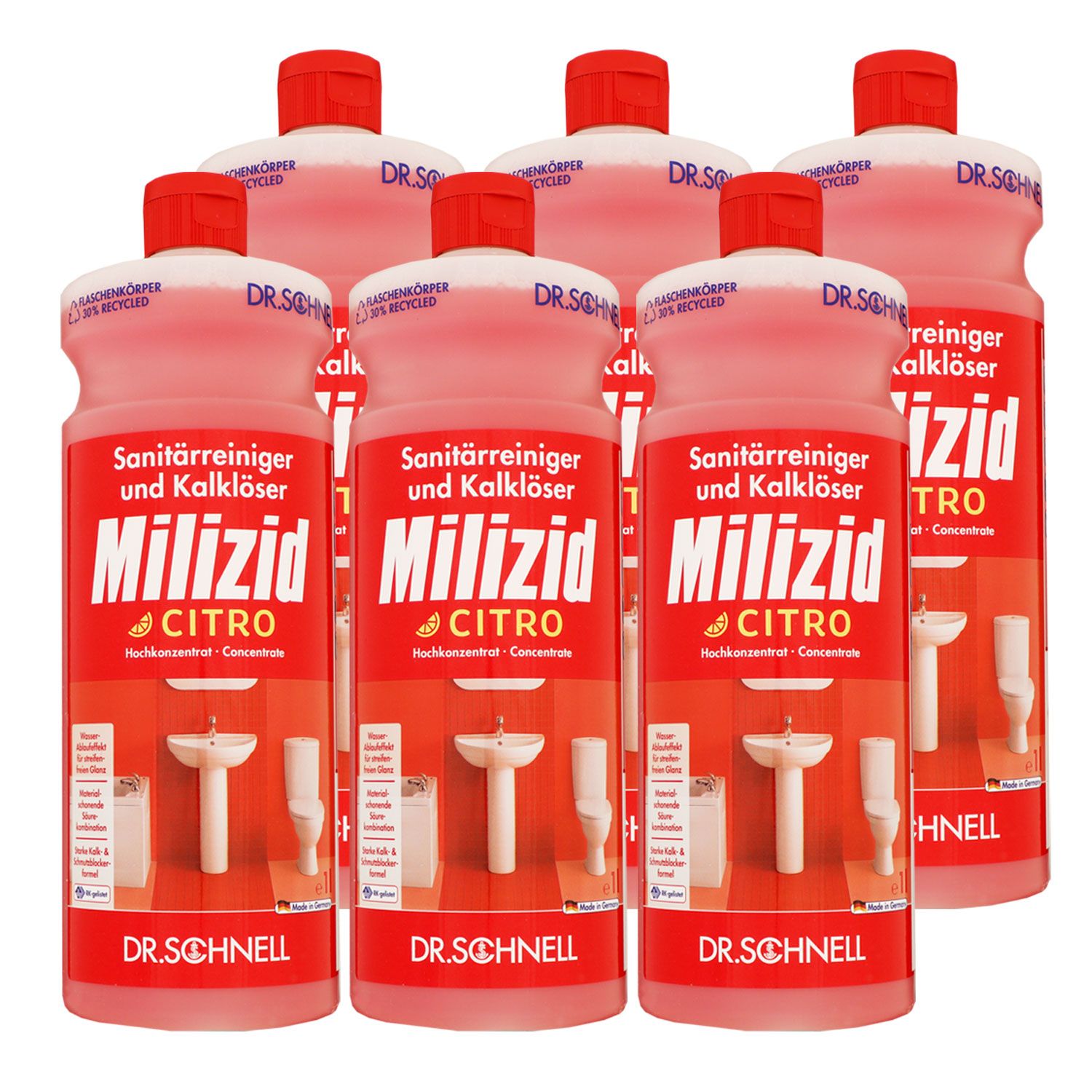 Dr. Schnell Milizid Citro 6 x 1 Liter Sanitärreiniger und Kalklöser Set ...