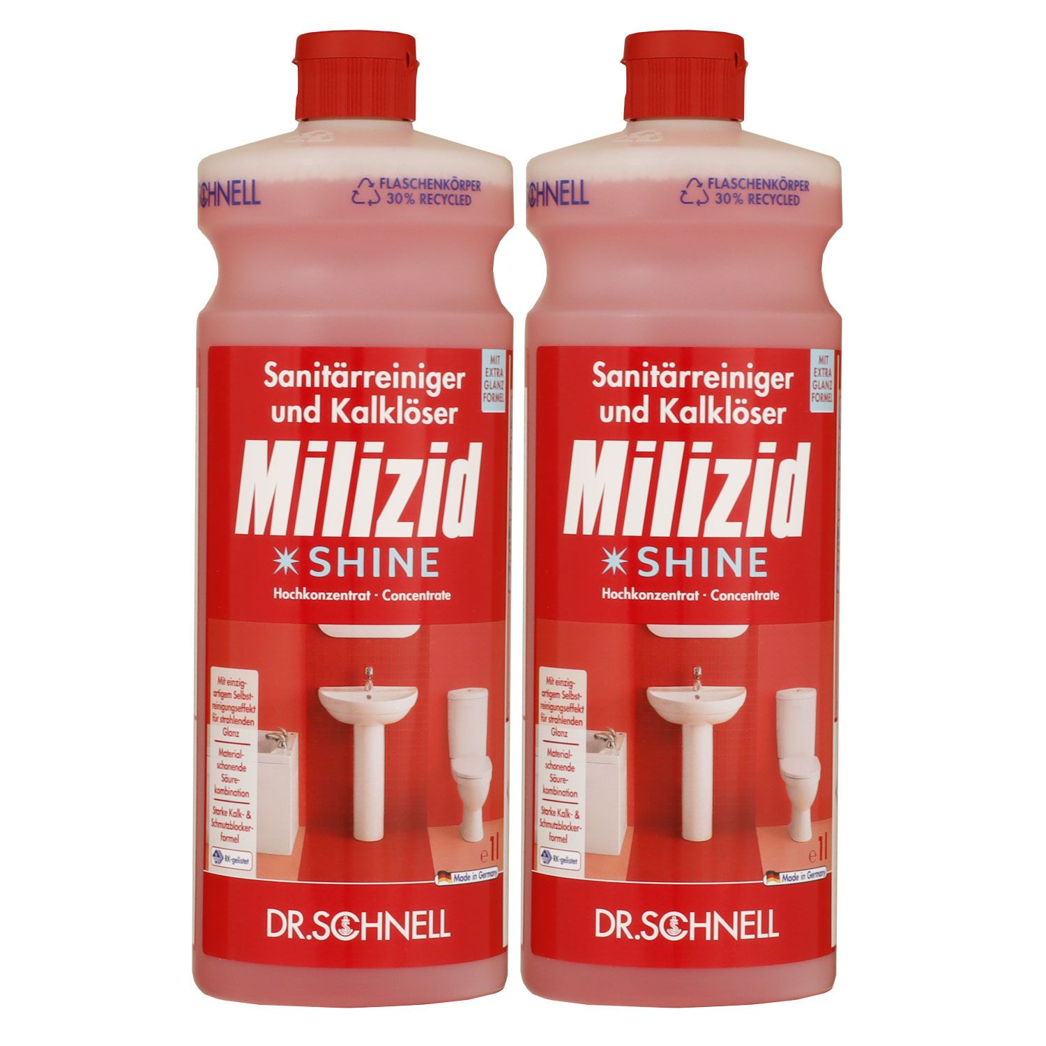 Dr. Schnell Milizid Shine 2 x 1 L 3 Phasen Sanitärreiniger Kalklöser ...