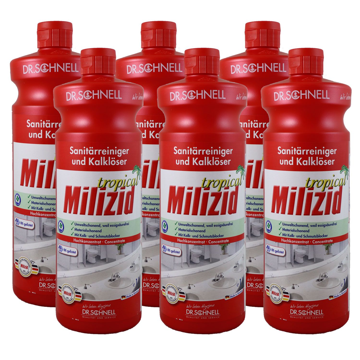 Dr. Schnell Milizid Tropical 6 x 1 Liter Sanitärreiniger Set bei Riemax